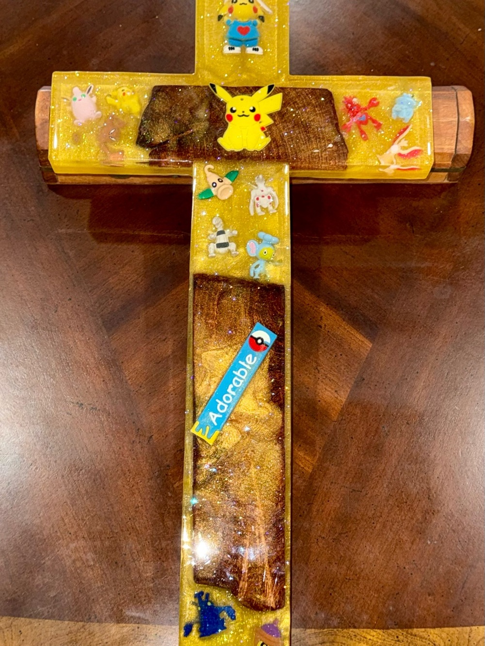 Yellow Pikachu Cross Decor with Adorable Accent